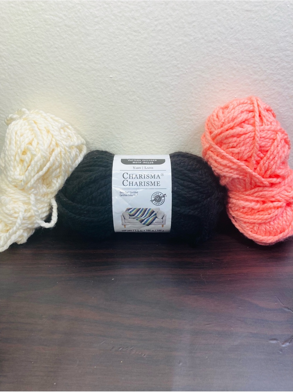 Loops & Threads Charisma Chunky Black, Cream & Coral Yarn Trio - Charisma
